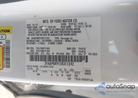 2014 Ford Fusion Titanium из США, поврежденный, VIN 3FA6P0K91ER311242